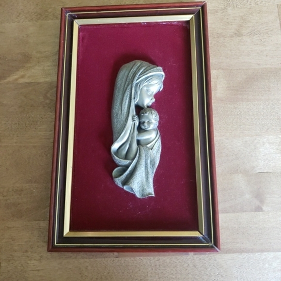 Vintage French Framed  Mother and Child Art By BACHET - Picture 1 of 9